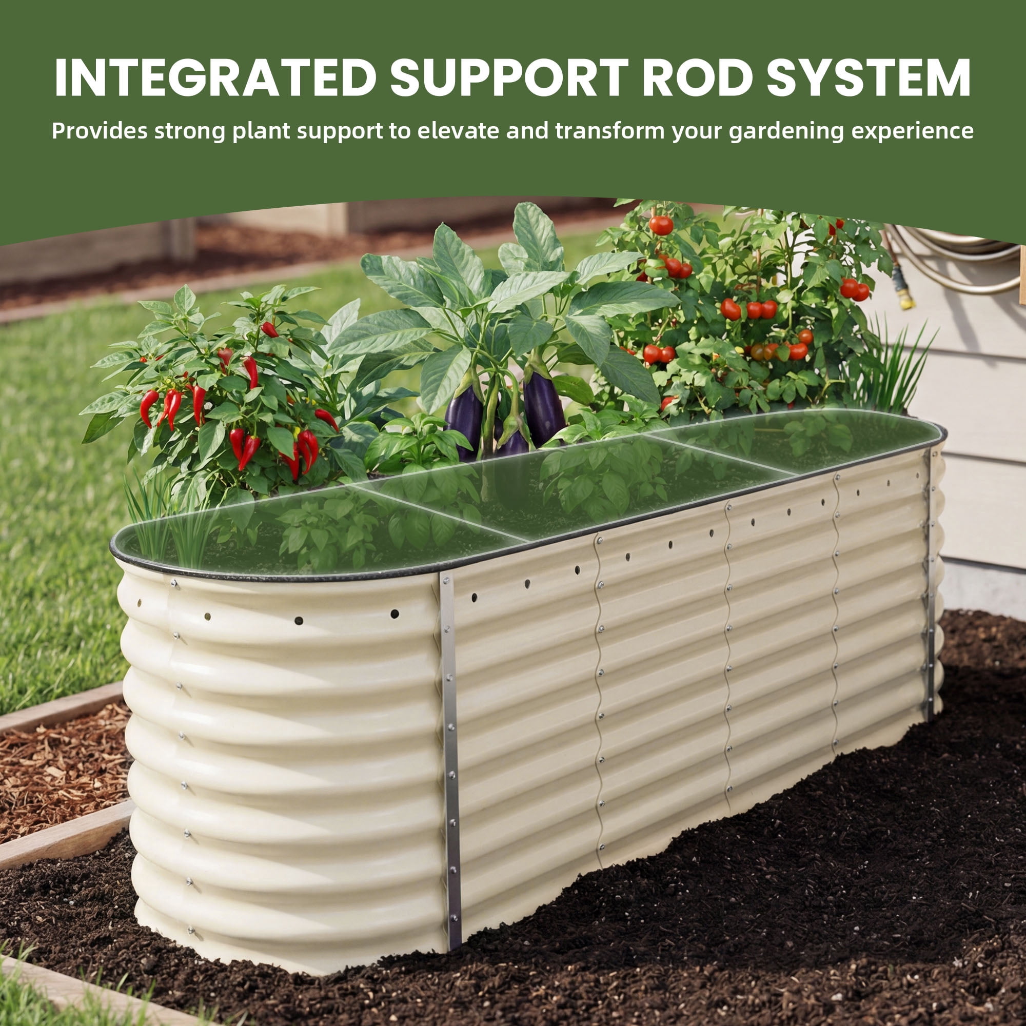 Uforic 9 in 1 Large Outdoor Raised Garden Bed Kit,8 ftx2ft Galvanized Metal Patio Planter Box with Safety Rubber & Gloves, for Vegetables Flowers,White