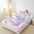 thumbnail image 4 of Manfei Kawaii Cartoon Unicorn Twin Sheet Sets,Colorful Unicorn Twin Fitted Sheet,Rainbow Stars Flower Pattern Flat Sheet For Girls Kids,Luxury Bedroom Decor,3pcs, 4 of 7