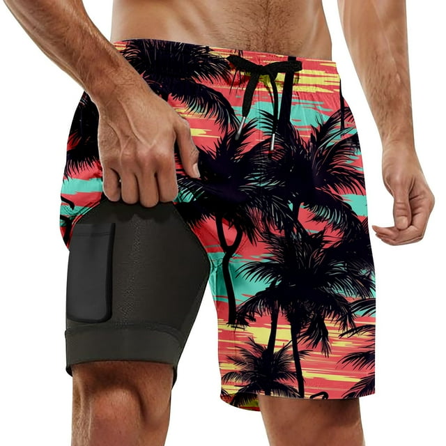 Men's Board Shorts Male Swim Trunks With Lined Short Bathing Suits 5 Inch Inseam Liner Mens Beach Shorts Orange S