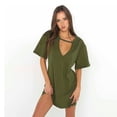 thumbnail image 3 of Htwon Women Sexy V Neck Bodycon Mini Dress Ladies Summer Short Sleeve Party Dresses,Beach Mini Dress, 3 of 12