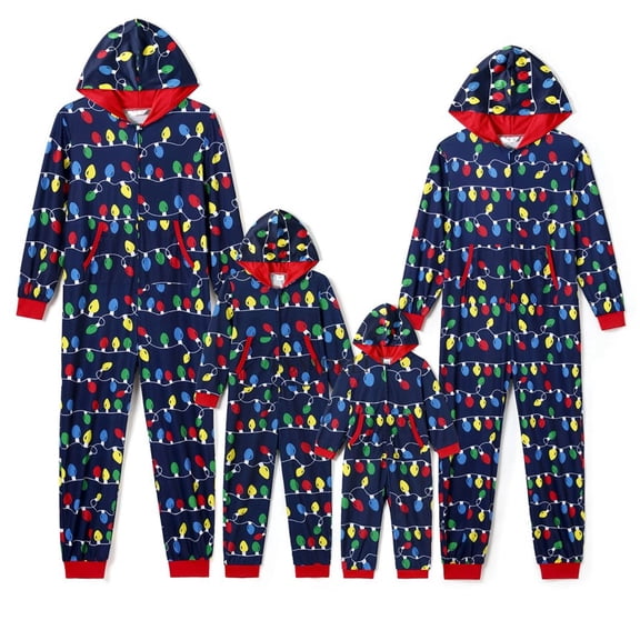 Hotiary Family Matching Christmas Onesie Pajamas, Cute Vacation Xmas Print One Piece Pjs, Hooded Holiday Jammies Sleepwear Nightwear Loungewear for 3M-2XL