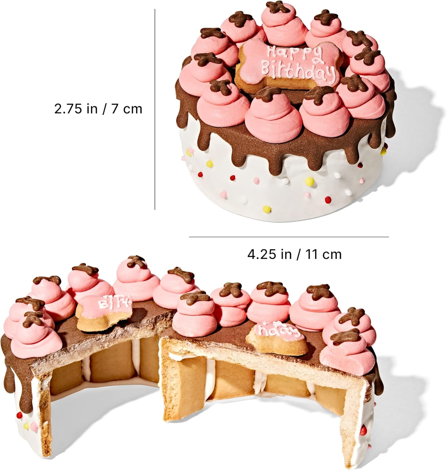 Thoughtfully Dog Birthday Cake, Peanut Butter Flavored Mini Cookie Cake Treat, Hand Decorated Pink Hollow Biscuit Cake