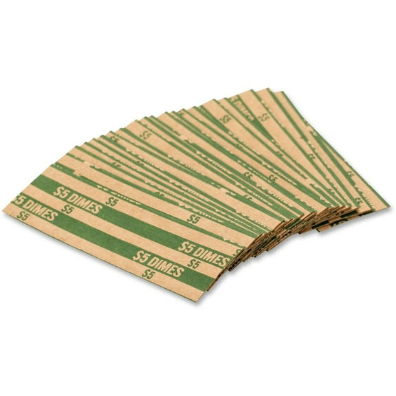 PAP-R Flat Coin Wrappers - Total $5.0 in 50 Coins of 10¢ Denomination - Heavy Duty - Paper - Green | Bundle of 5 Boxes
