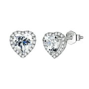 White Heart Earrings Women April Birthstone Earrings Diamond CZ 925 Sterling Silver Stud Earrings Crystal Jewelry Birthday Mother's Day Gifts