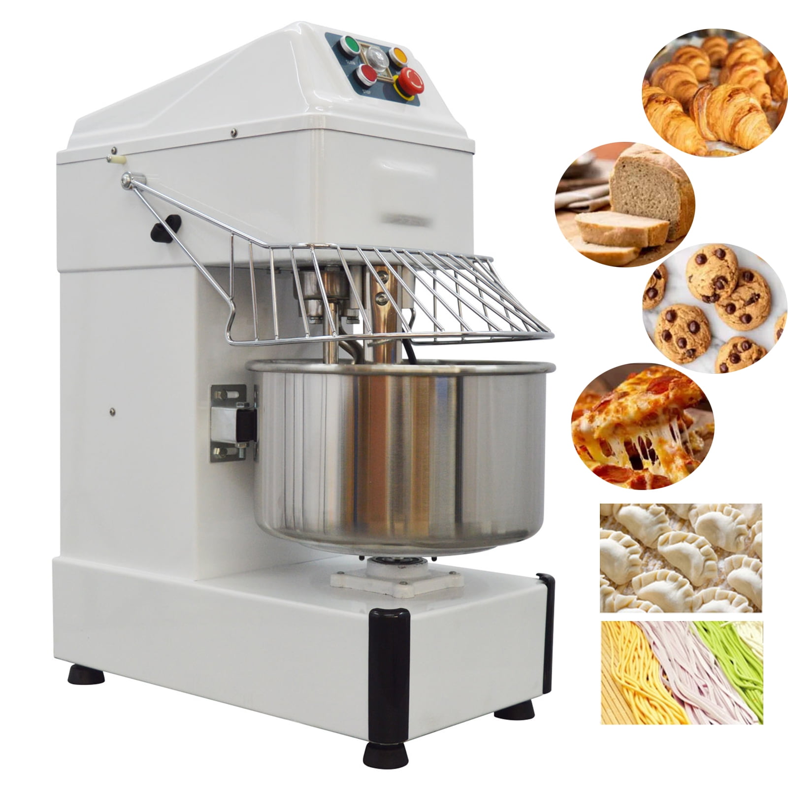 Intbuying 30qt Dough Mixer Double Action Spiral Stand Mixer Electric Stainless Steel Dough Blender Pizza Flour Mixing Machine with 2 Adjustable