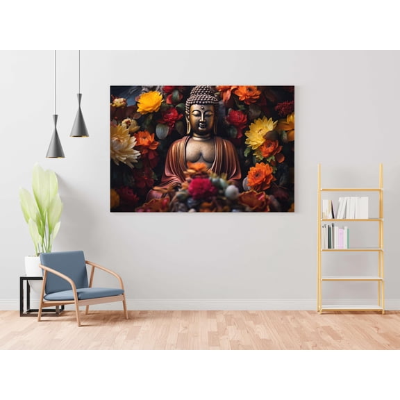 RIVAAZ CRAFT Buddha Paintings For Wall Decoration With Frame Canvas Painting For Living Room Bedroom Home Office & Hotels (34 inch x 22 inch CH-BD-LDP5)