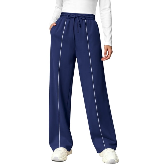 UVN Sweatpants for Women Casual Wide Leg Baggy Pants Straight Long Trousers High Waist Drawstring Workout Pants with Pockets