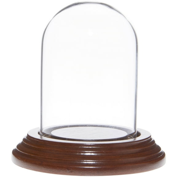Plymor 2" x 3" Mini Glass Display Dome Cloche (Walnut Veneer Base)