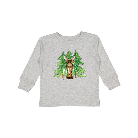 Inktastic Alaska Moose and Trees Boys or Girls Long Sleeve Toddler T-Shirt