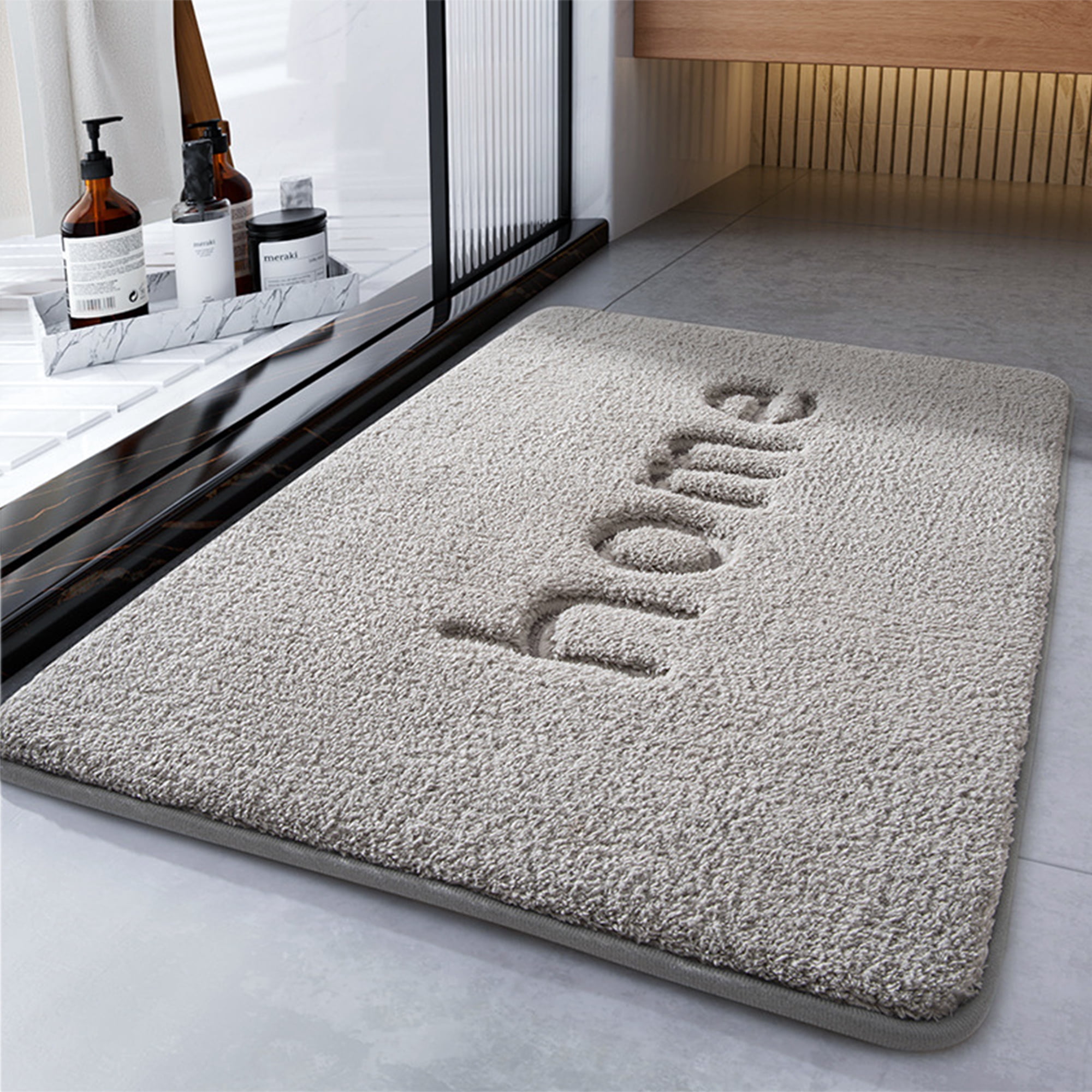 Unique Bargains Funny Letters Bath Rugs Non Slip Washable Bath Mats Grey 20" x 32"