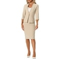 thumbnail image 2 of INSPIRE CHIC Business Skirt Suit Set for Women's 2 Piece Suit Collarless Blazer Pencil Skirt M Khaki, 2 of 6