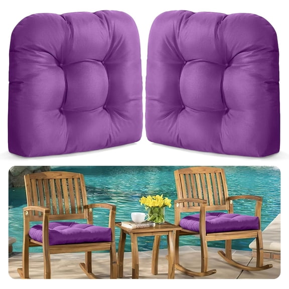 Outdoor Chair Cushions Set of 2, Memory Foam Seat Cushion Pads for Wicker Chair and Patio Furniture, 19 x 19 Inches (Purple)
