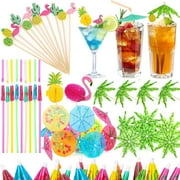 NOOOO Drink Umbrellas, 180PCS Cocktail Drink Accessories Includes Umbrella Straws, Umbrella Toothpicks, Decoration Picks for Aloha Tropical Hawaiian Luau Party Decorations