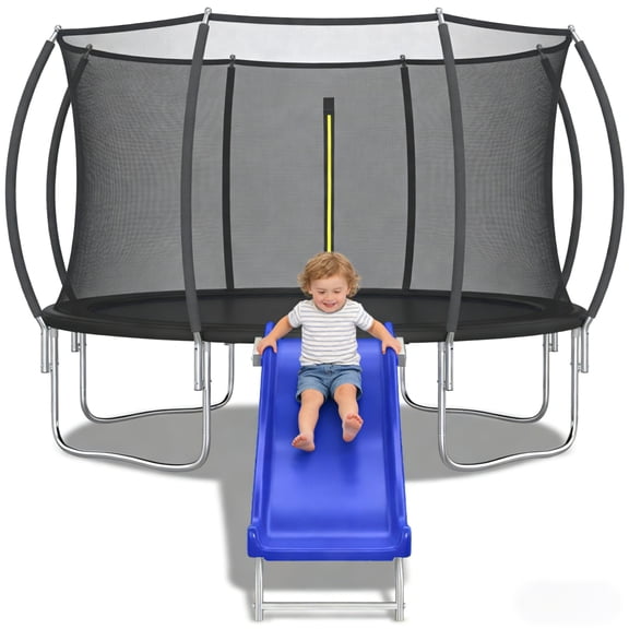 Shengchao Trade Heavy Duty Plastic Trampoline Slide with Support Frame for 8-16FT, Safer Outdoor Plastic Slide for Trampoline, Adjustable Trampoline Ladder for Kids 6 , 220 LBs Capacity, Blue