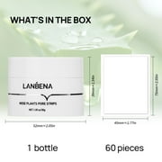 Lanbena Aloe Blackheads Remover Cream Nose Pore Strips Face Mask, 30g+60 Pcs
