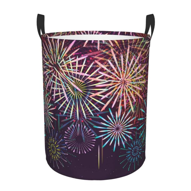 Fotbe Fireworks2 Cesto de Ropa con Asas, Cesto Impermeable de Gran Capacidad, Bolsa de Lavado para Dormitorio, Cesto de Ropa con Ruedas y Asas-Medium
