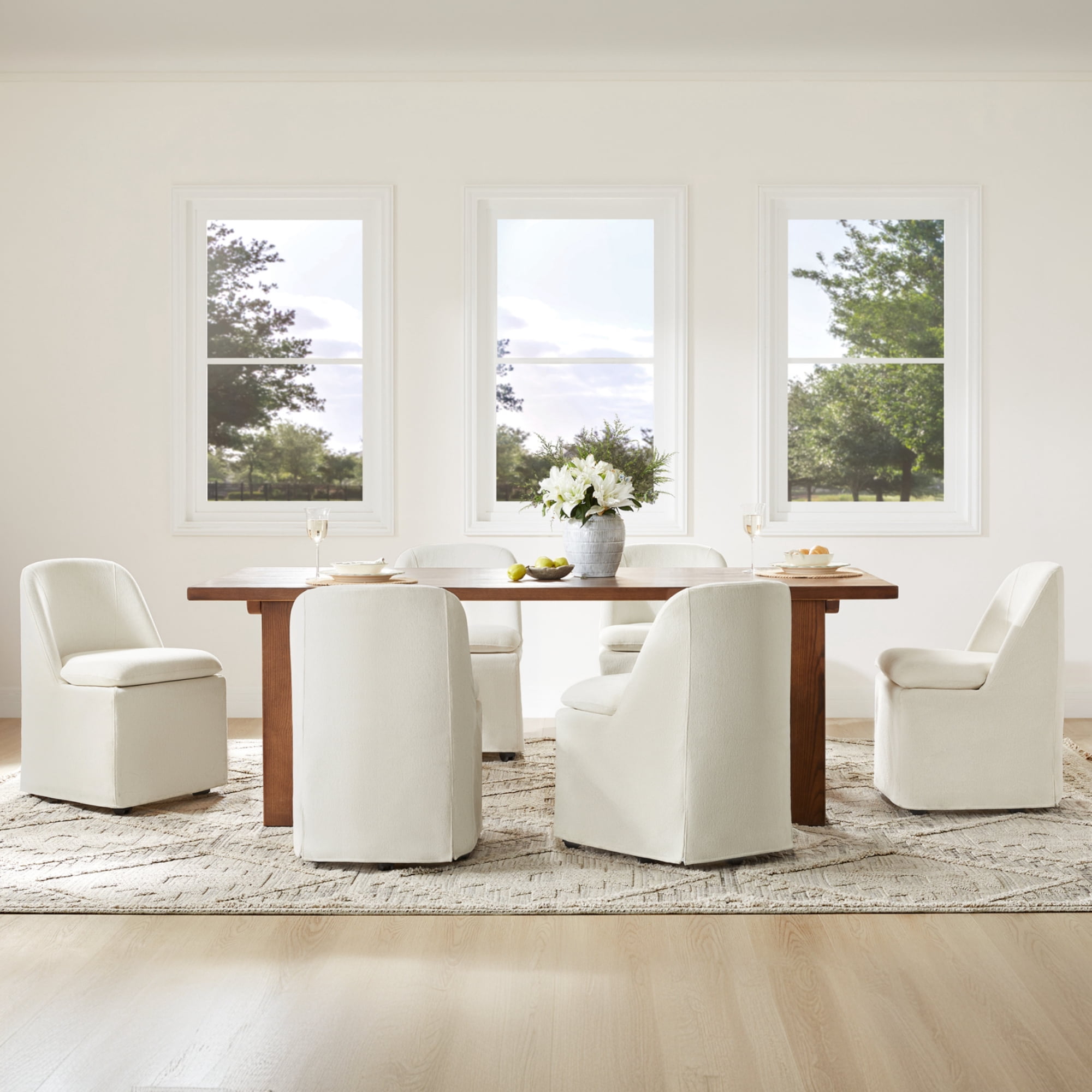 Spruce & Spring Slipcover Dining Chair with Upholstery and Hidden Casters Set of 2, Linen