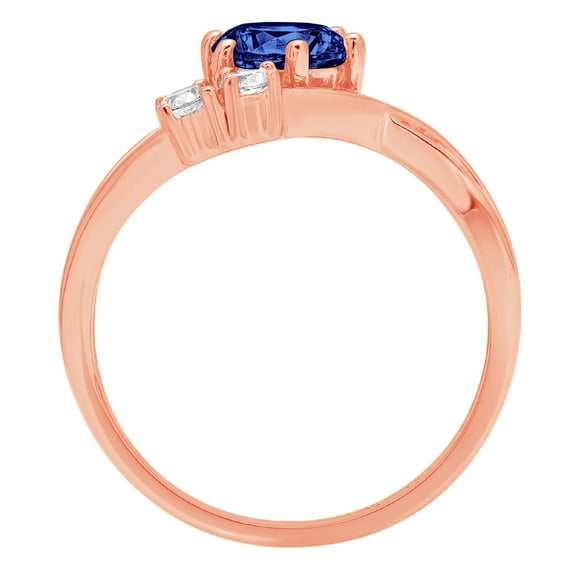 0.87 ct Round Cut Simulated Tanzanite Three-Stone Engagement Ring for Women in 14K Rose Gold
