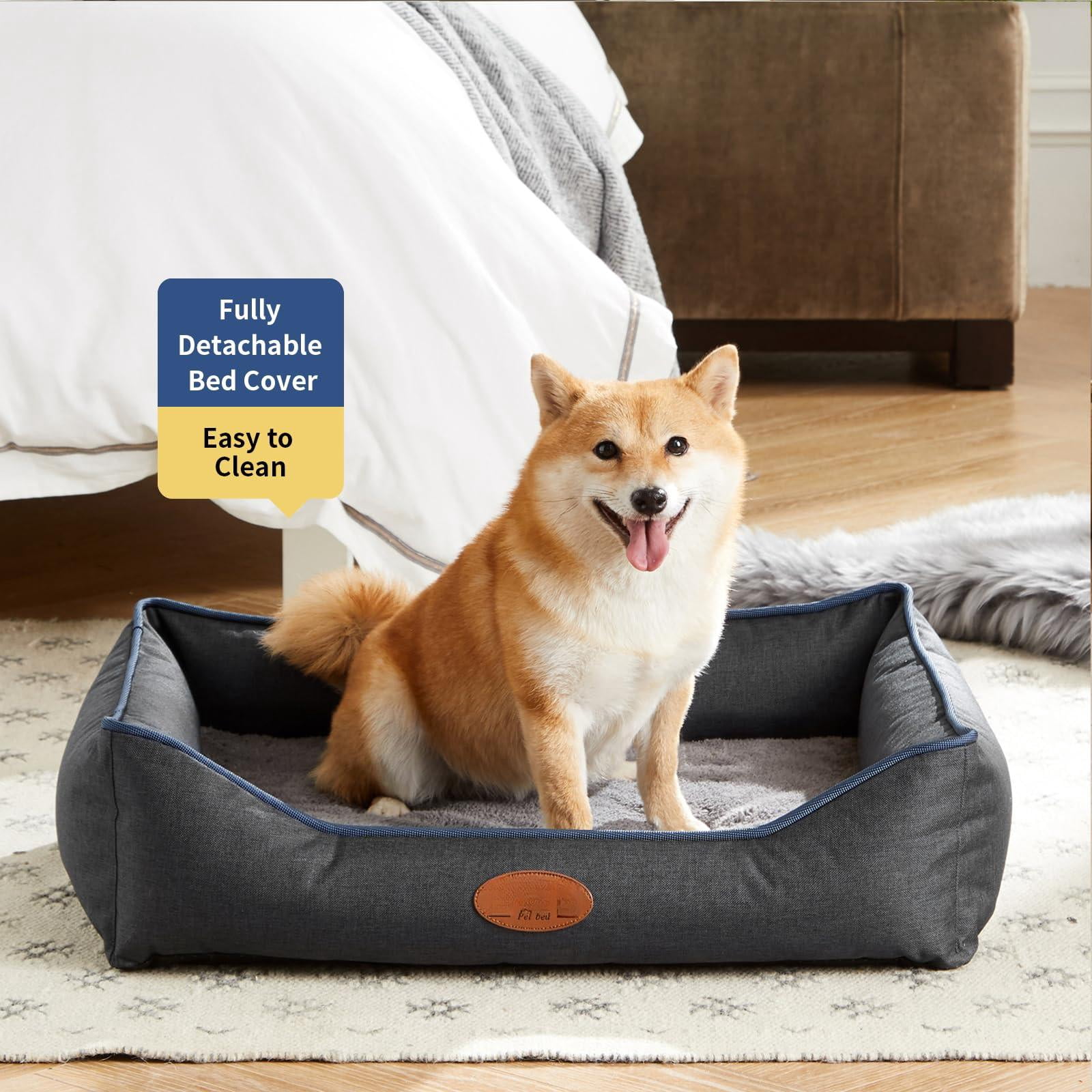 Dog Bed, Dark Grey, 26.4"L x 21.7"W x 6.2"Th, Orthopedic for Small Pets