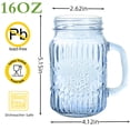 thumbnail image 2 of Mason Jar Drinking Glasses With Handle  6 Pack 16 Oz Vintage Embossed Blue Cups For Iced Coffee Juice Tea And Beer, 2 of 6