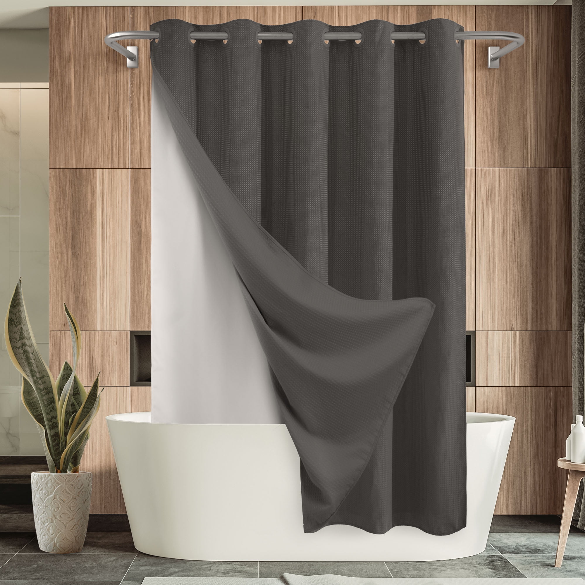 Barossa Design Hotel Grade Shower Curtain with Snap-in Liner Waffle Weave- Machine Washable, 71' x 74', Graphic Gray