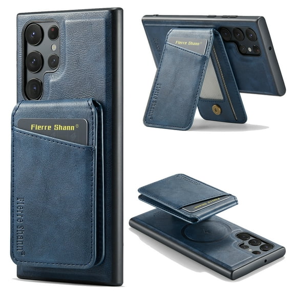 Mantto Compatible with Samsung Galaxy S23 Ultra Wallet Case 2 in 1 Detachable Back Cards Slot PU Leather Magnetic magsafe case-Off [Compatible With MagSafe] Luxury Vegan Leather Slim Cover, Blue