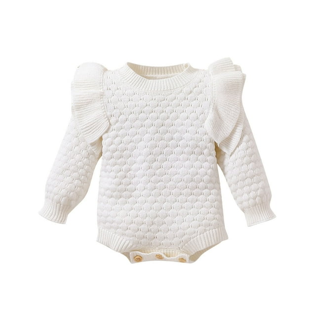 vdgthytj Girls Bodysuits Infant Round Neck Ruffle Long Sleeve Sweater Romper Fall Winter Outfit for Toddlers