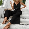 thumbnail image 4 of Tqcoqu Womens Jumpsuit Trendy Summer Casual Wide Leg Pants Sleeveless V Neck Elegant One Piece Outfit,Black,Women's S-XXL, 4 of 5