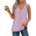 thumbnail image 2 of Tank Tops for Women under $4.98 no boundari Stripe V-neck Sleeveless Loose Casual Side Slit Casual Top Pink XL, 2 of 6