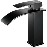 WeluvFit Black Waterfall Spout Bathroom Faucet, Single Handle Bathroom Vanity Sink Faucets, Rv Lavatory Vessel Faucet Suitable for 1 or 3 Holes