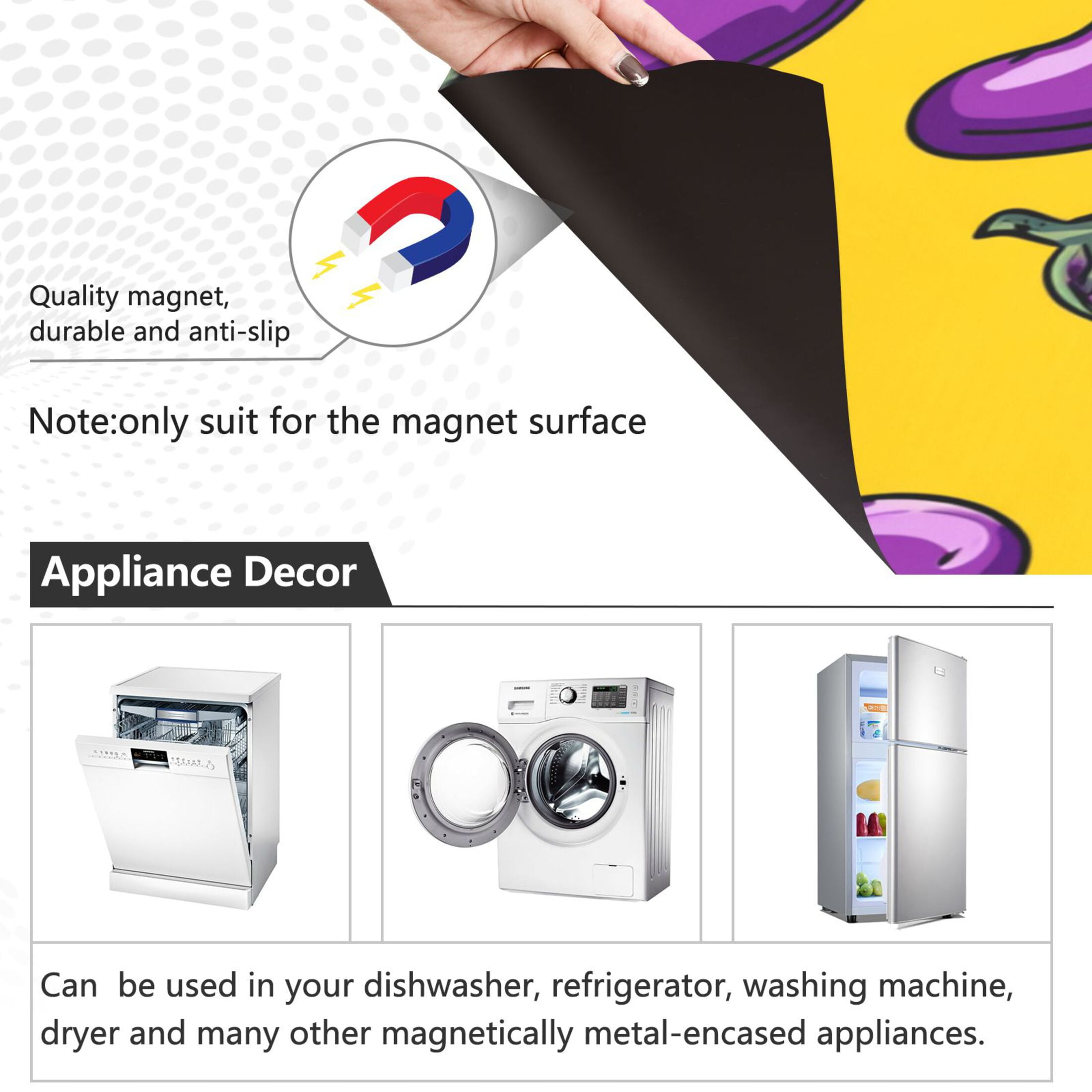 Dishwasher Magnetic Refrigerator Magnet Cover Sticker Home Decorative 23"x26" Eggplants Seamless Pattern