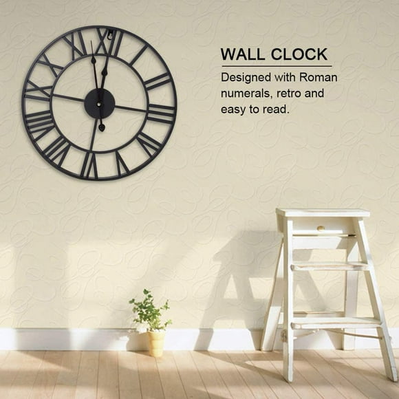 Metal Wall Clock - Large Wall Clock - Wall Clock Industrial Black - 15.7 Inch Large Metal Wall Clock with Roman Numerals European Industrial Vintage Wall Clock for Living Room Décor
