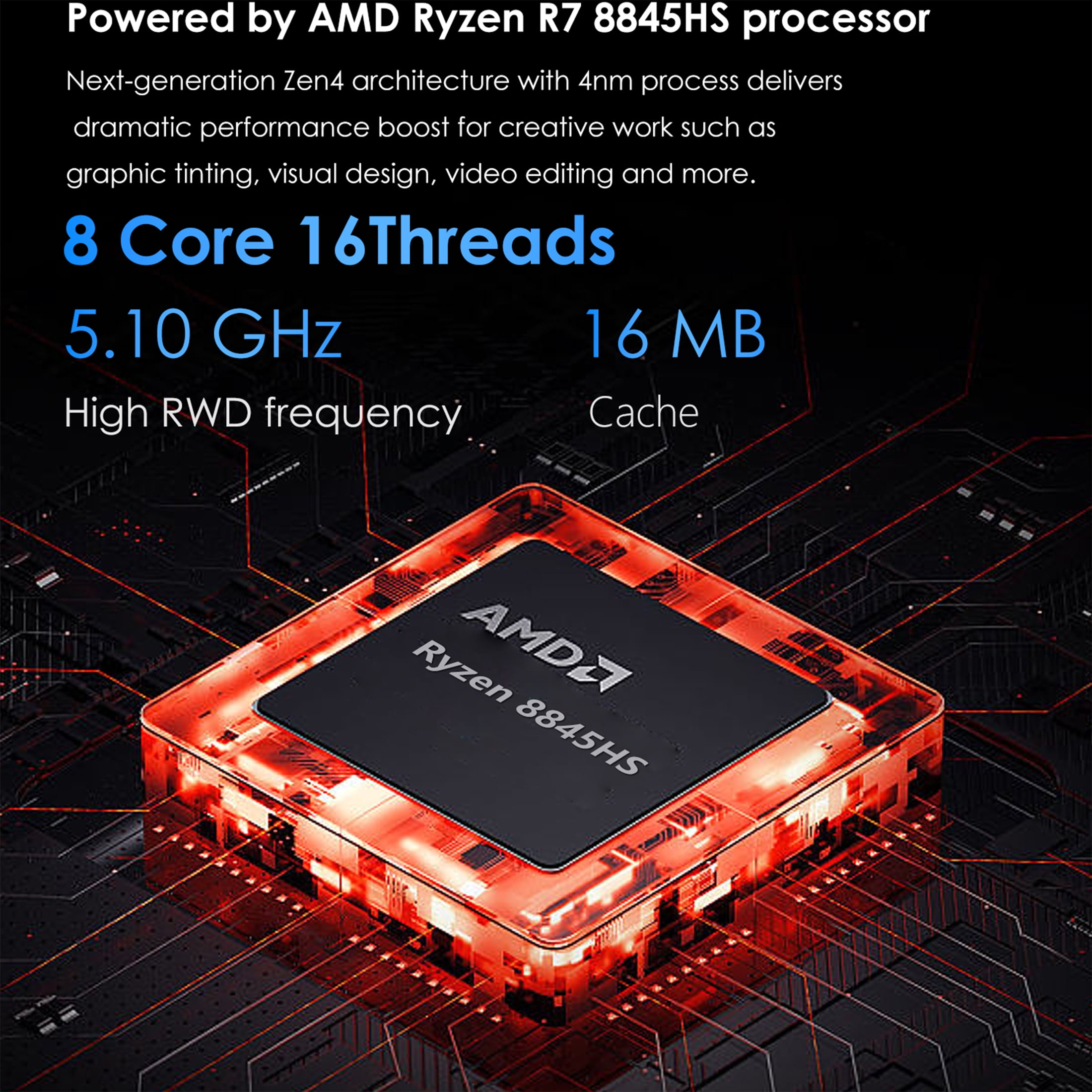 BRE NUC N7P Mini Gaming PC AMD Ryzen 7 8845HS, 16GB DDR5, 512GB SSD, Win11 Pro