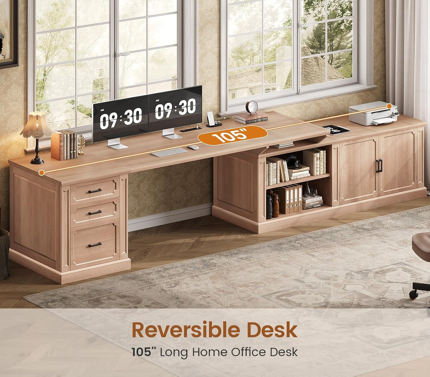 SEDETA Farmhouse L Shaped Desk with Storage, 70.9" Home Office Desk with Storage Cabinet and Storage Shelves, L Shaped Computer Desk with Power Outlet for Bedroom, Office, Oak