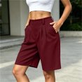 thumbnail image 6 of TEAJOPSUU Women's Casual Bermuda Shorts Elastic Waist Wide Leg Knee Length Summer Pleated Shorts with Pockets for Everyday Outwear Burgundy, 6 of 6