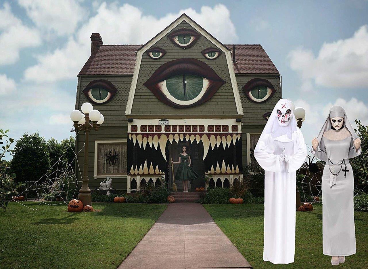 Elegantoss Halloween Creepy Scary or Funny Skull Mask with Light-Up Eyes Prop for Horror Halloween Party Decoration Costume Cosplay (White)
