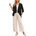 thumbnail image 2 of INSPIRE CHIC Women's Linen Cardigan Summer 2026 3/4 Sleeve Open Front Loose Cover Ups Lightweight Shrug S Black, 2 of 6