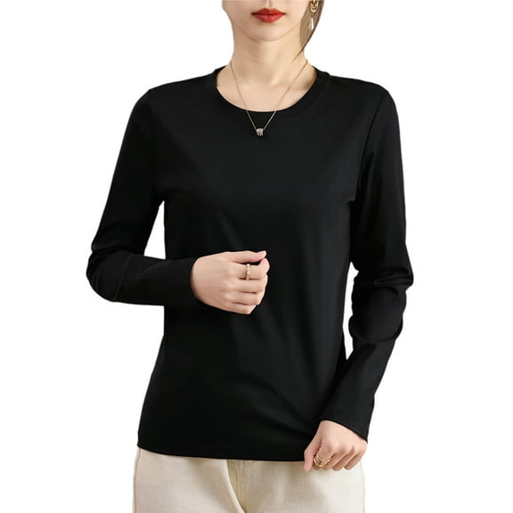 G Guzemor Women’s 100% Mercerized Cotton Crew Neck T-Shirts Long Sleeve Solid Basic Tops Tee Pullover Shirts
