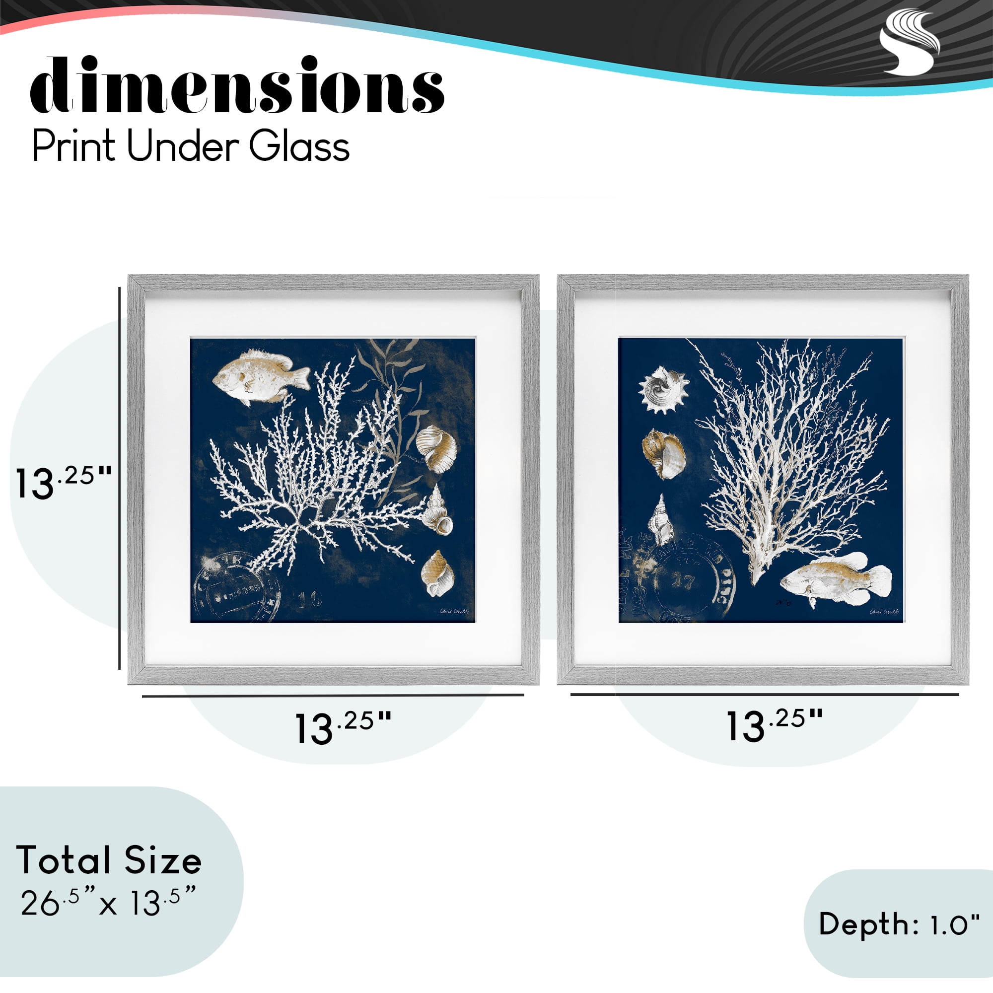 Stupell Industries Navy Coral Medley 2 Piece Gray Framed Print Under Glass Set, design by Lanie Loreth