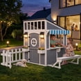 thumbnail image 2 of Ktaxon Outdoor Wooden Playhouse for Kids with Solar Lights, 61-Piece Pretend Kitchen Set, Black & White, 2 of 8