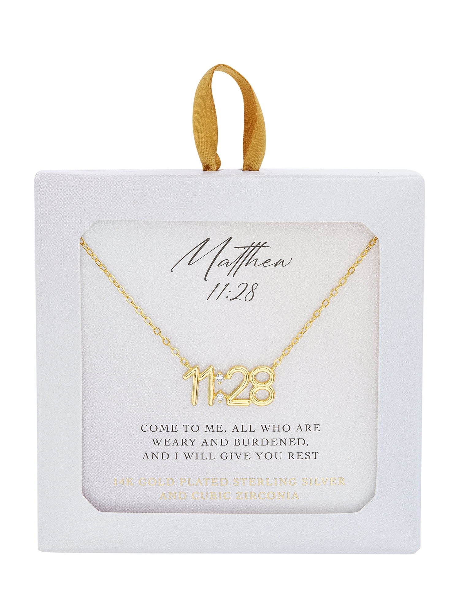 Brilliance Fine Jewelry Sterling Silver 14K Gold-Plated Bible Verse Matthew 11:28 16"+2" Necklace