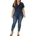 thumbnail image 2 of Agnes Orinda Women's Plus Size Solid Twist Front V Neck Ribbed Short Sleeve Casual Tops 1X Navy Blue, 2 of 6