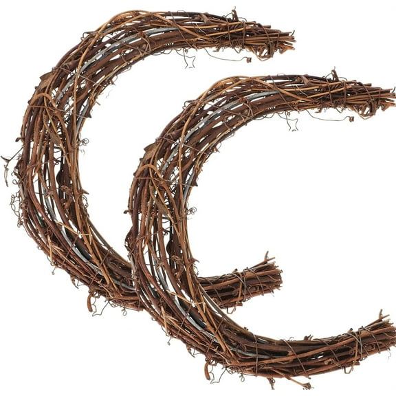Natural Grapevine Wreath,Happon 2 Pack DIY Crafts Moon Shape Wreath Hoop Vine Branch,Wreath Garland for DIY Crafts Flower Arrangement Wedding Holiday Decor Party Supplies