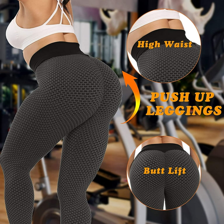 Women High Waisted Yoga Pants Textured Ruched Butt Lifting Leggings Anti  Cellulite Workout Tights 
