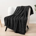 thumbnail image 3 of PAVILIA Black Throw Blanket for Couch Bed, Soft Fleece Throws for Sofa Chair, Fuzzy Waffle Textured Blanket, Cozy Warm Lightweight All Season Blanket Throw, 50x60, 3 of 9