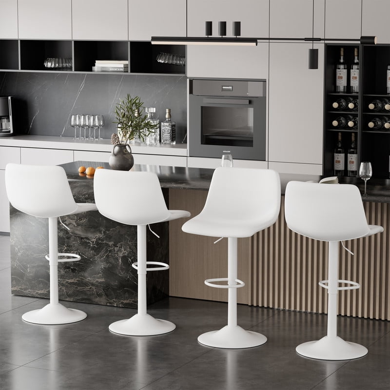 Hawsaiy Modern Swivel Bar Stools Set of 4, Adjustable Faux Leather Counter Height Chairs with Back for Kitchen Island, White