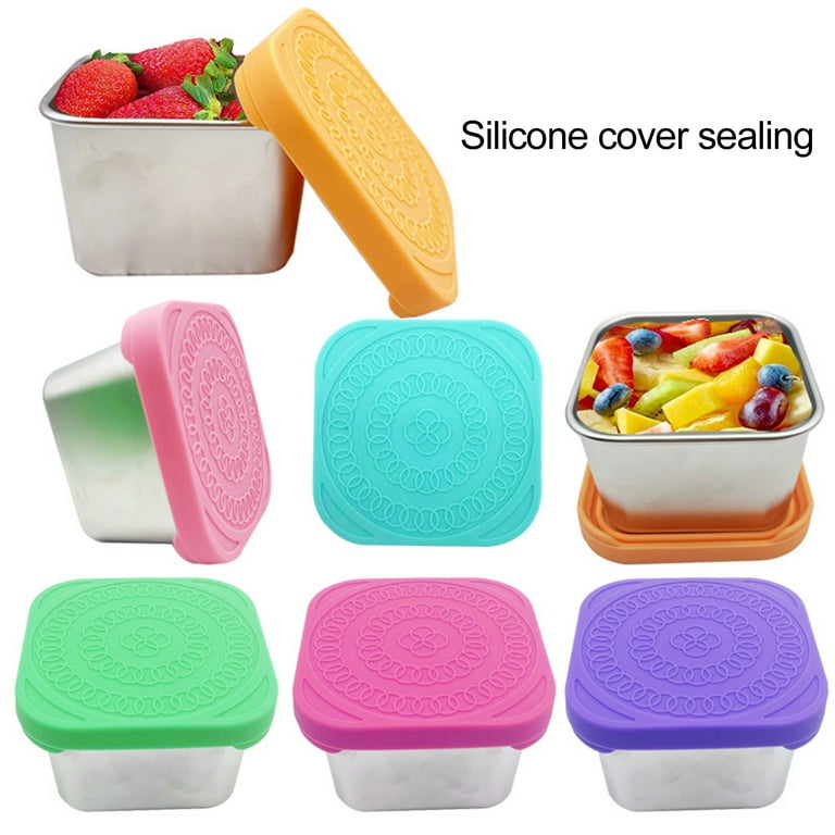 2Pcs Stainless Steel Sauce Cup With Silicone Lid Rectangle Leak