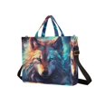 thumbnail image 2 of Wolf Head Blue Corduroy Tote Bag Handbag Large Messenger Bag Shoulder Crossbody Zipper Bag Purse, 2 of 8