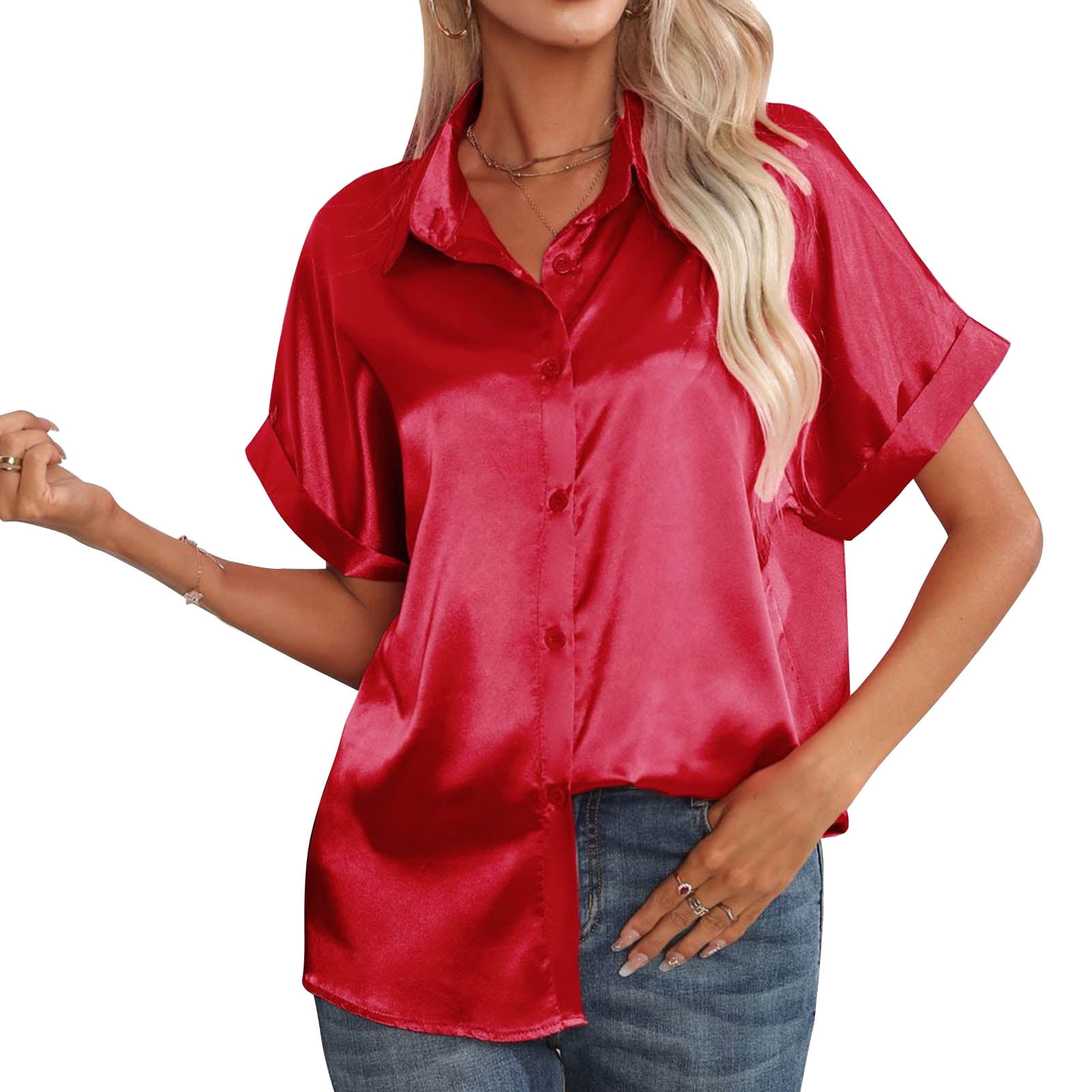 red satin button up