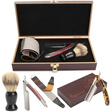 Mrosaa 440 Steel Cut Throat Straight Razor W/ Shaving Brush Strop Wooden Box Gift Set